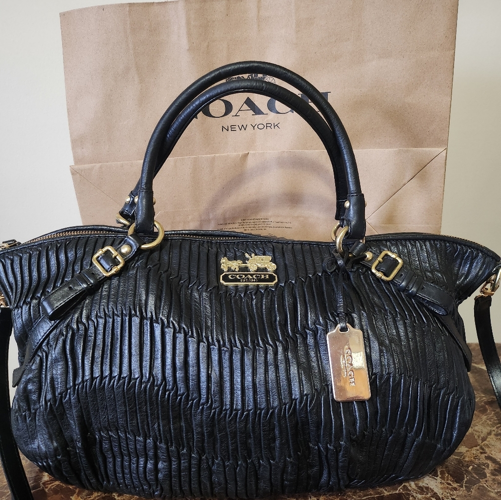 Coach Madison Black Textured Leather Satchel EUC